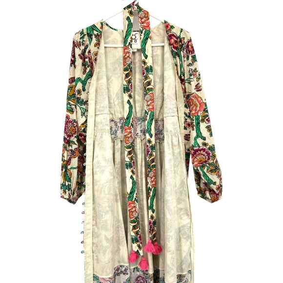 Figue Malina Belted Metallic Birds Floral Paradise Printed Midi Dress $625 Small - Picture 10 of 11